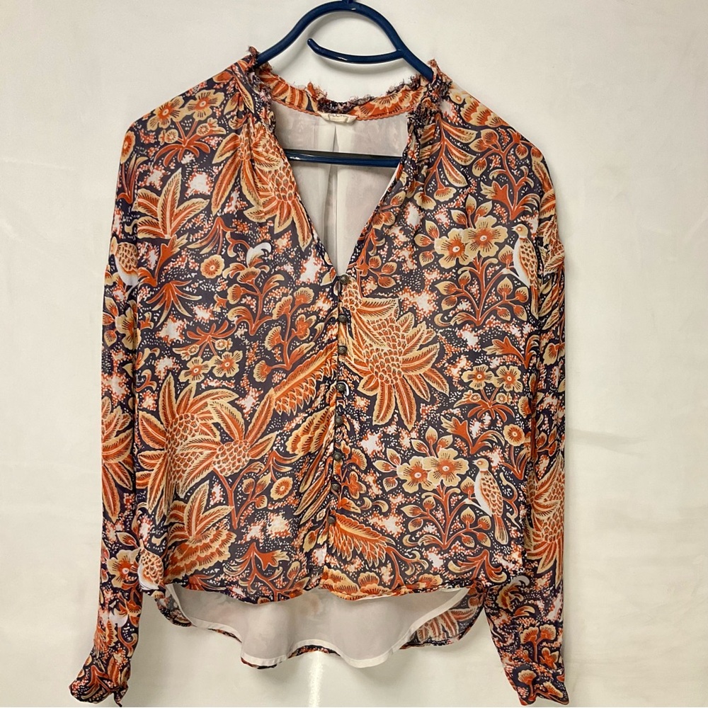 Pilcro Anthropologie Boho Floral Blouse | Button Front | Long Sleeve | Size MP